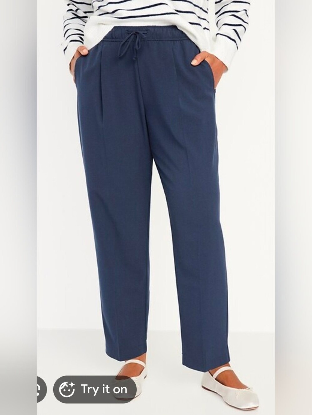 Women's Navy Elastic-Waist Dress Pants